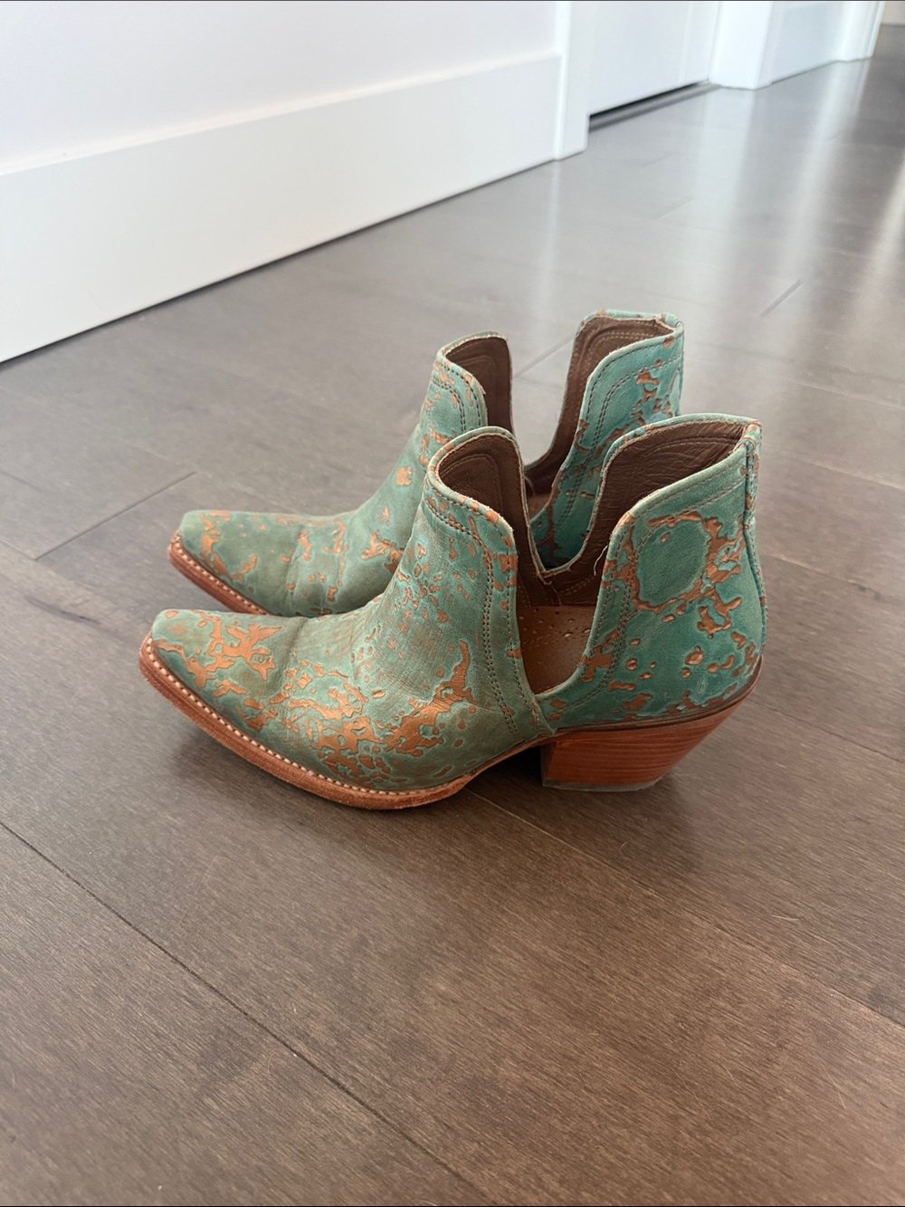 Ariat Teal & Copper Distressed Leather Cutout Ankle Boots